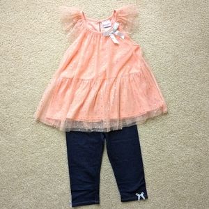 Girls Peach Starry Tulle Top & Cropped Jeggings